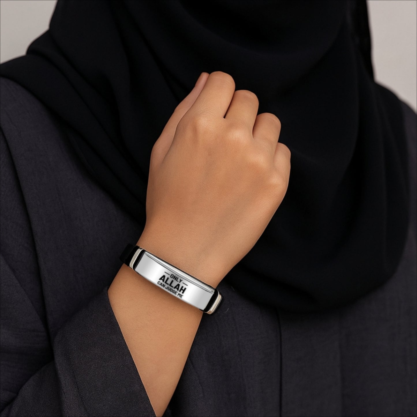 Islamic Leather Bracelet - "Only Allah Can Judge Me"- Engraving
